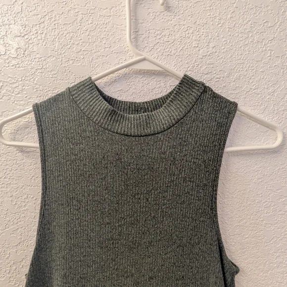 Sleeveless Olive Green Knit Mini Dress - Picture 3 of 8